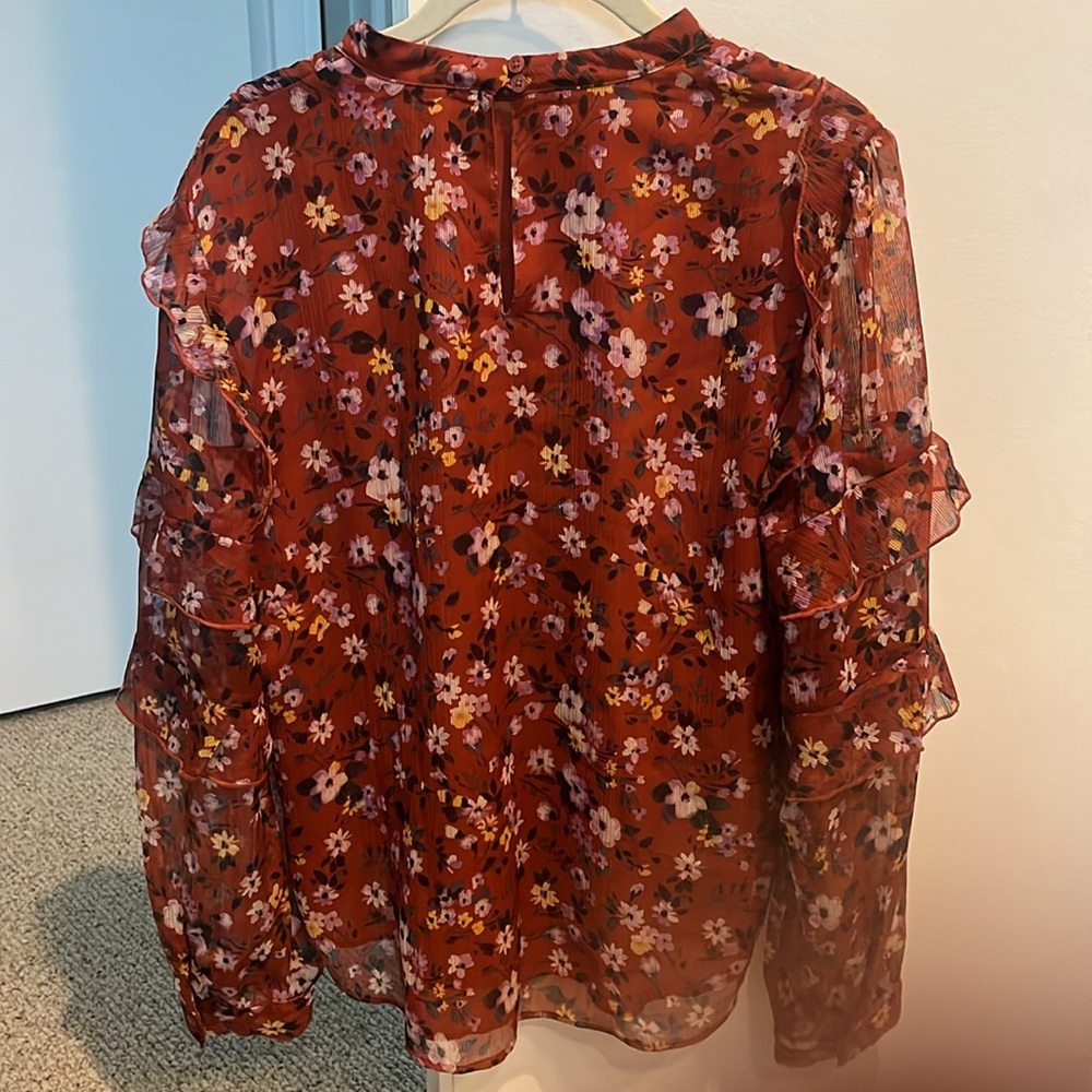 Ann Taylor Floral Ruffle Mock Neck Top - Picture 3 of 6